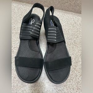 Skechers Cali Women's Rumblers Sci-Fi Wedge Sandal, black, size 8